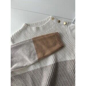 Talbots Women Sweater 1X Brown Colorblock Mock Neck Knit Pullover jumper